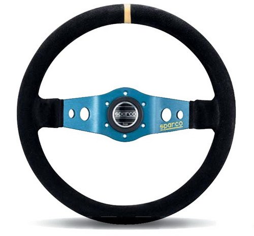 SPARCO L 555 SAFARI Руль замшевый, чёрный с синим, круглый хват, вылет 90 мм, диаметр 350 мм